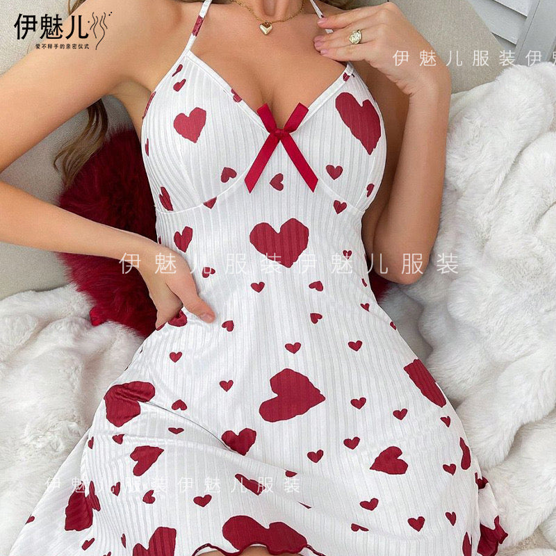 Women’s sexy Valentine’s Day night gown with red heart