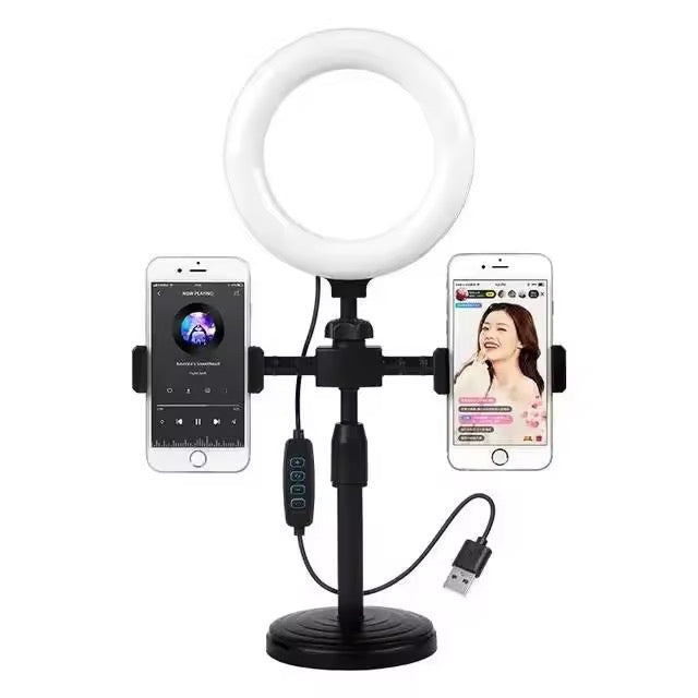 6inch ring light with 2 phone holding capacity for vlog