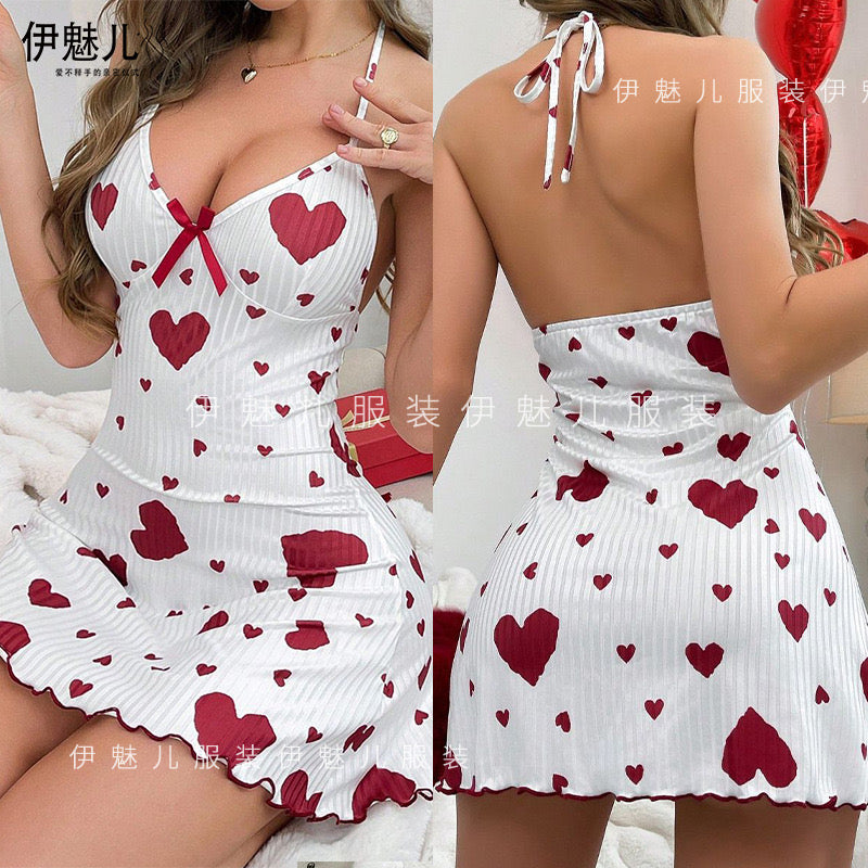 Women’s sexy Valentine’s Day night gown with red heart