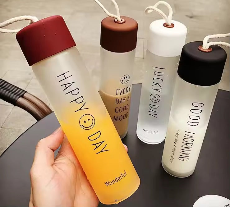 300pcs Hot Selling Gift Portable Smile Face Frosted Glass Water Bottle Drinkware Drinking Cup Bottles